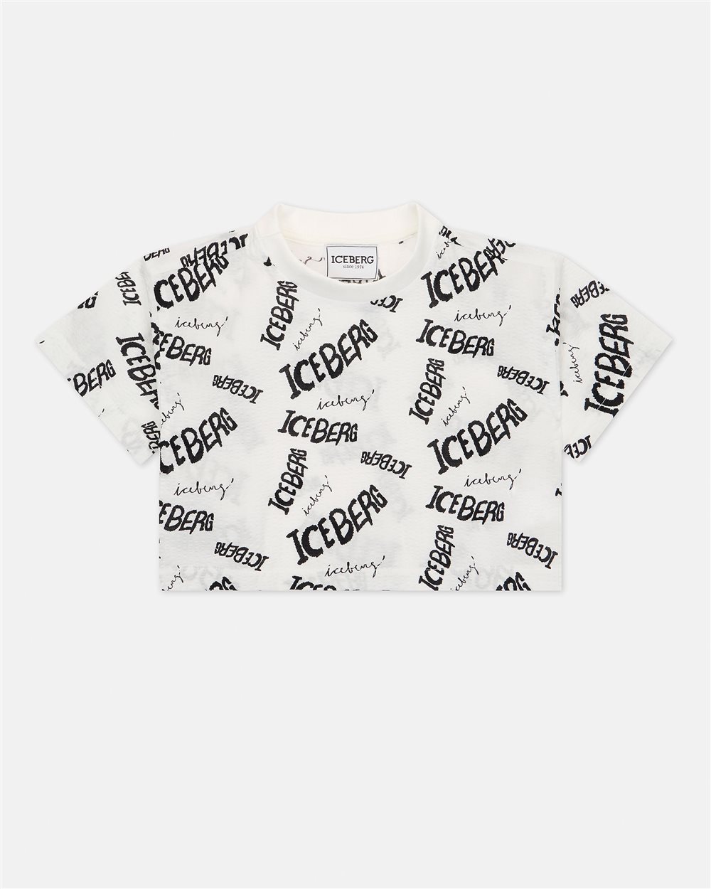 White cropped T-shirt with allover contrasting Iceberg logo and prints - Iceberg - Official Website