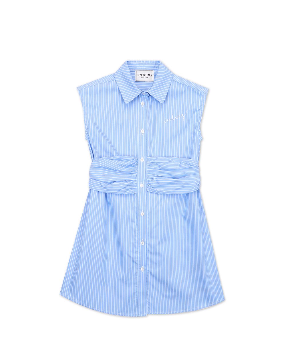 Sleeveless shirt dress in light blue fabric - Iceberg - Official Website