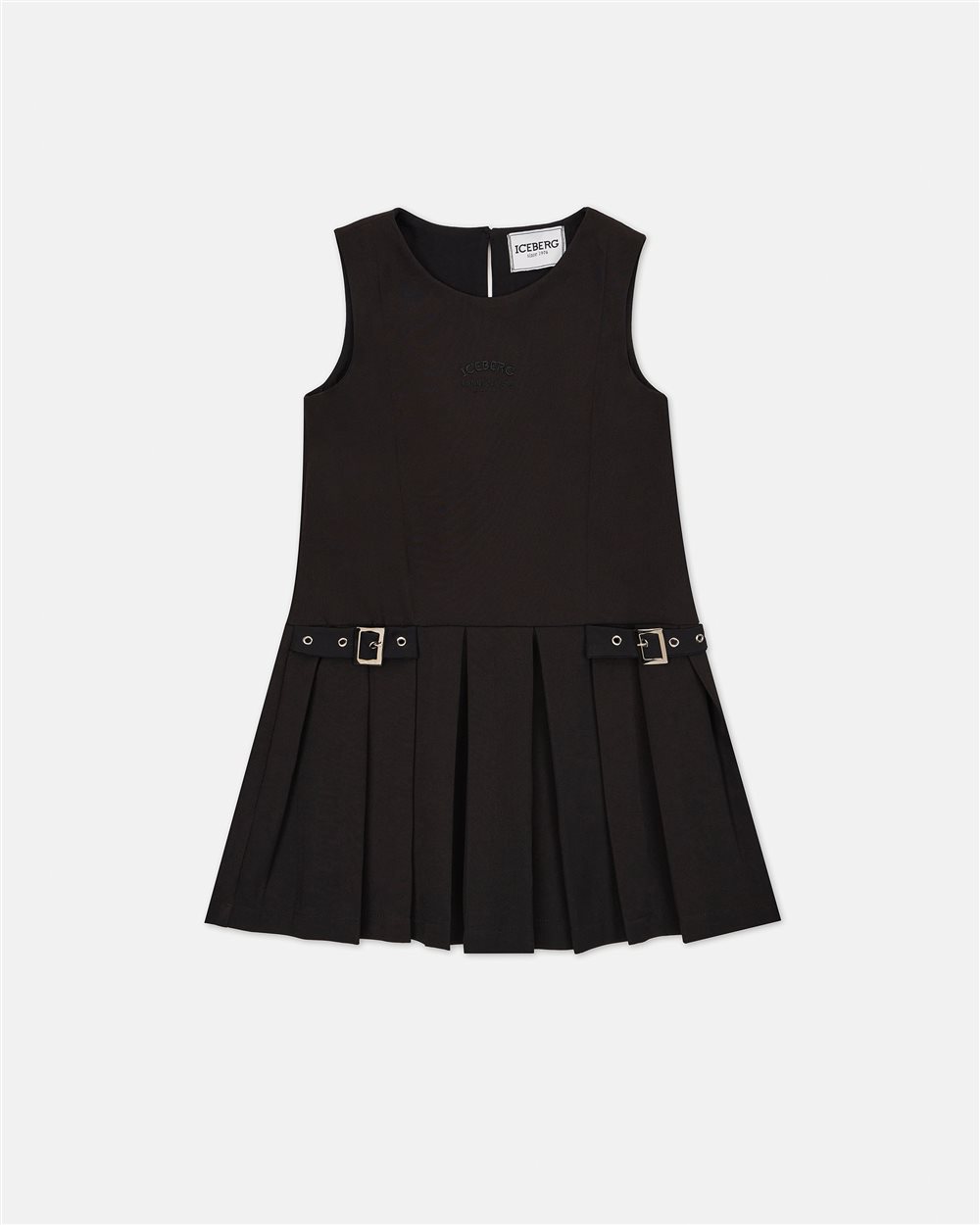 Sleeveless black shirt dress with pleated skirt and metal buckles on the sides - Iceberg - Official Website