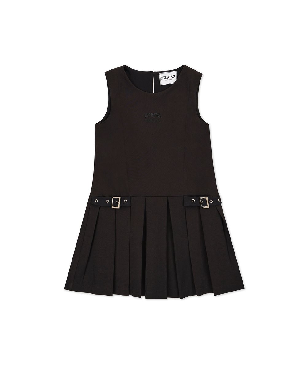 Sleeveless black shirt dress with pleated skirt and metal buckles on the sides - Iceberg - Official Website