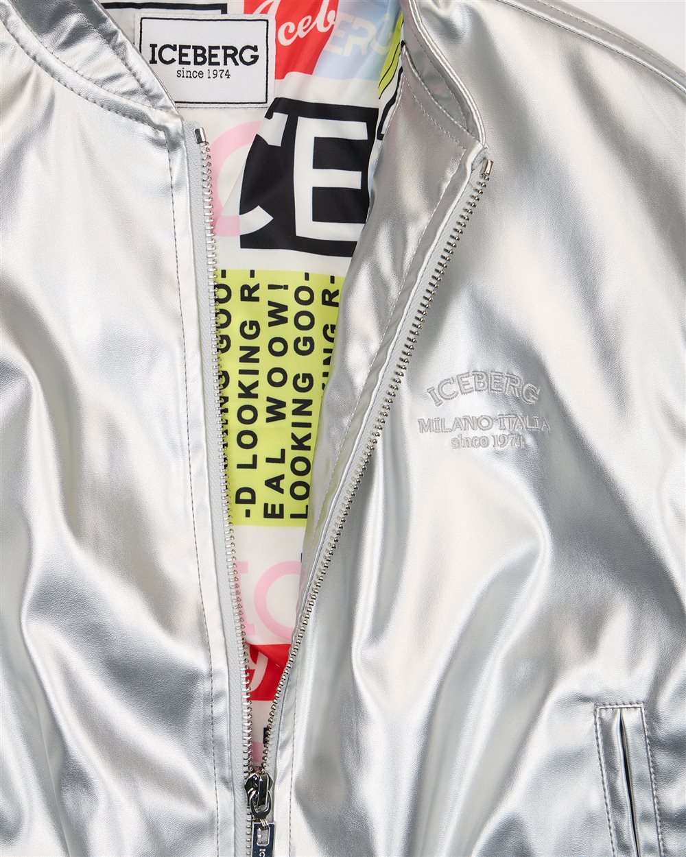 Shiny Cropped Bomber Jacket with Metal Zip - Iceberg - Official Website