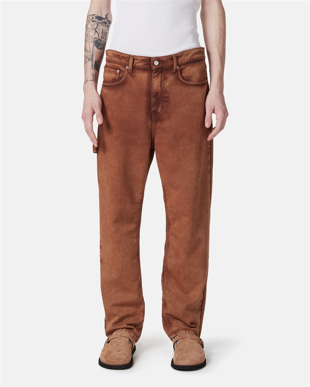 Terracotta-colored trousers 5-pocket model with straight leg fit - Iceberg - Official Website