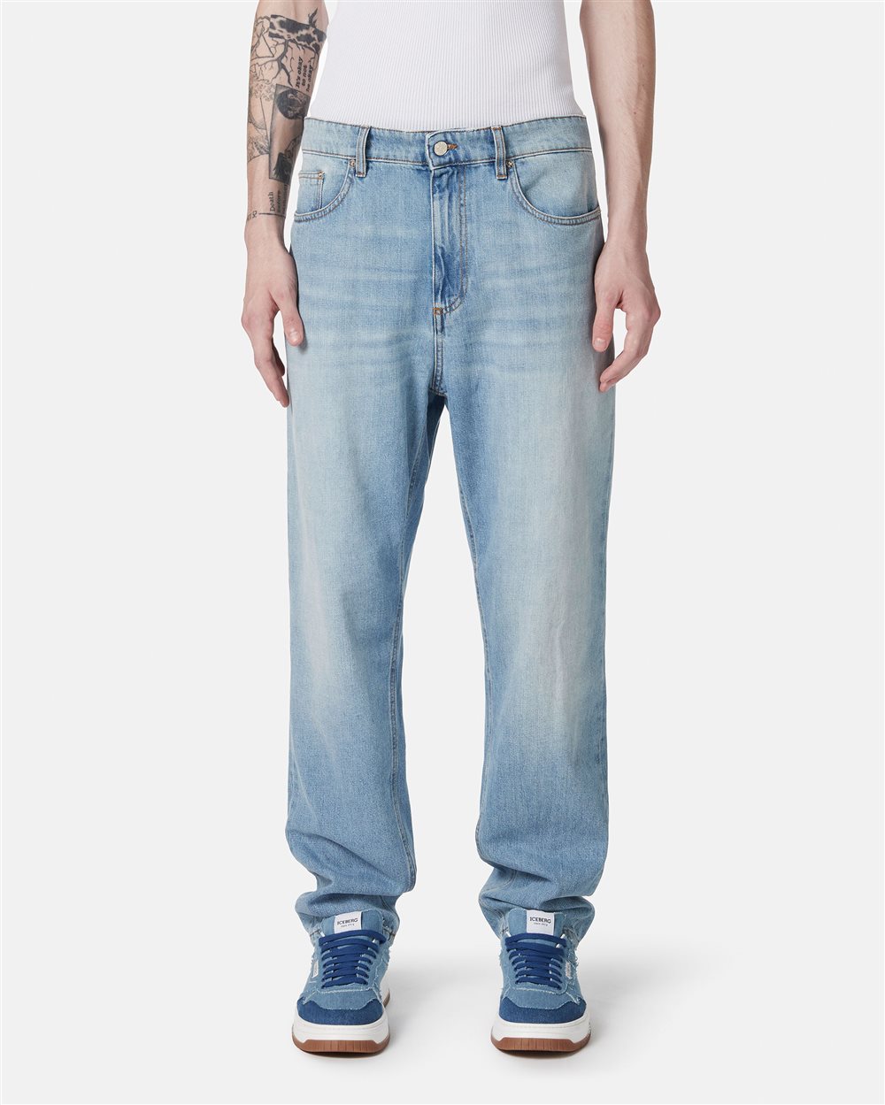 Carpenter fit 5-pocket indigo denim trousers - Iceberg - Official Website