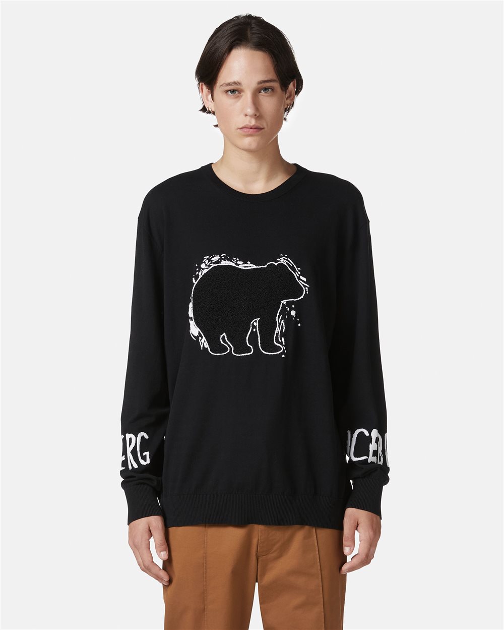Black cotton crewneck with logo and Bear detail - Iceberg - Official Website