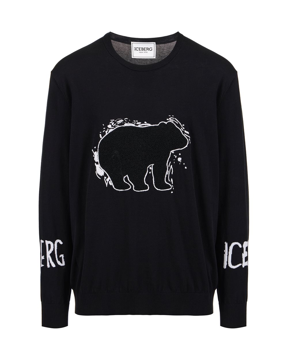 Black cotton crewneck with logo and Bear detail - Iceberg - Official Website
