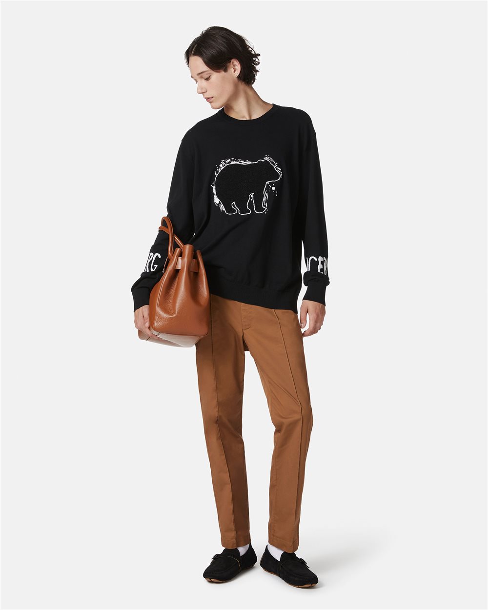 Black cotton crewneck with logo and Bear detail - Iceberg - Official Website