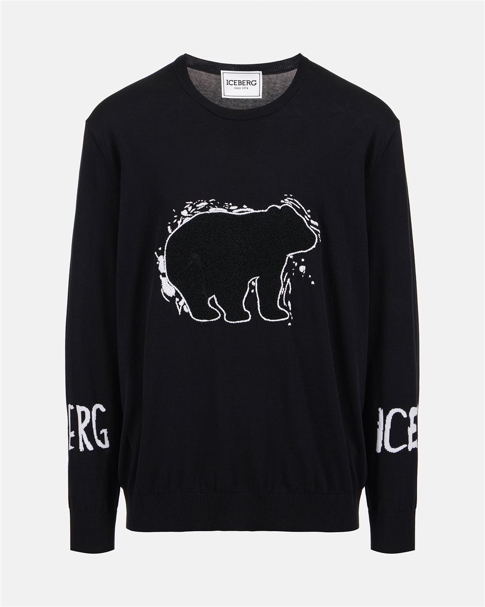 Black cotton crewneck with logo and Bear detail - Iceberg - Official Website