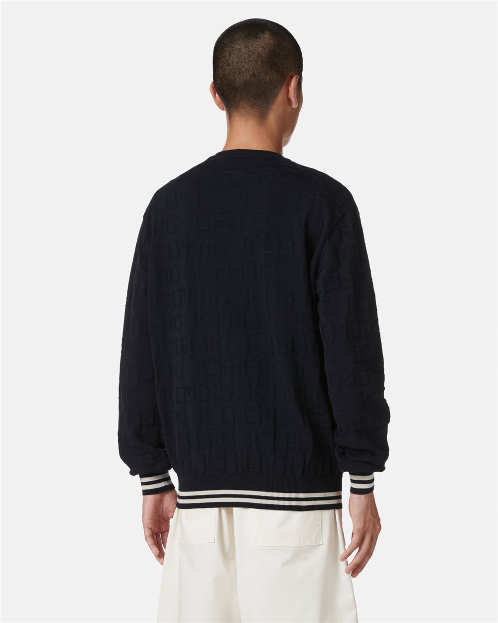 Blue crewneck sweater in 100% Cotton with allover logo - Iceberg - Official Website