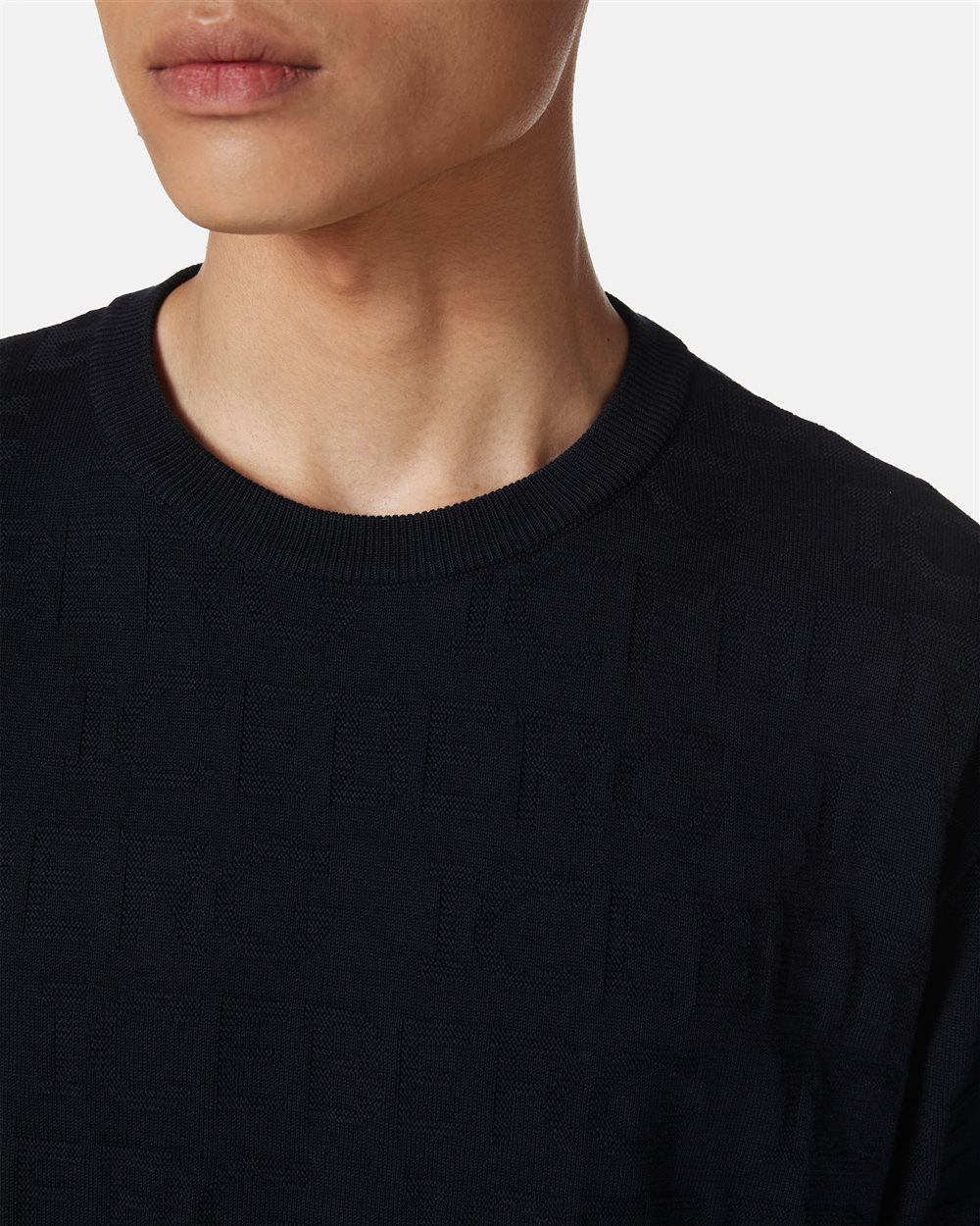Blue crewneck sweater in 100% Cotton with allover logo - Iceberg - Official Website