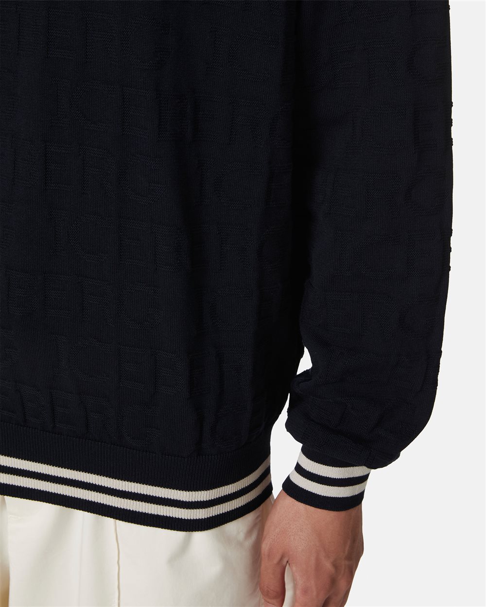 Blue crewneck sweater in 100% Cotton with allover logo - Iceberg - Official Website
