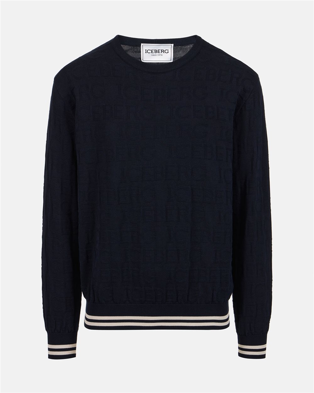 Blue crewneck sweater in 100% Cotton with allover logo - Iceberg - Official Website