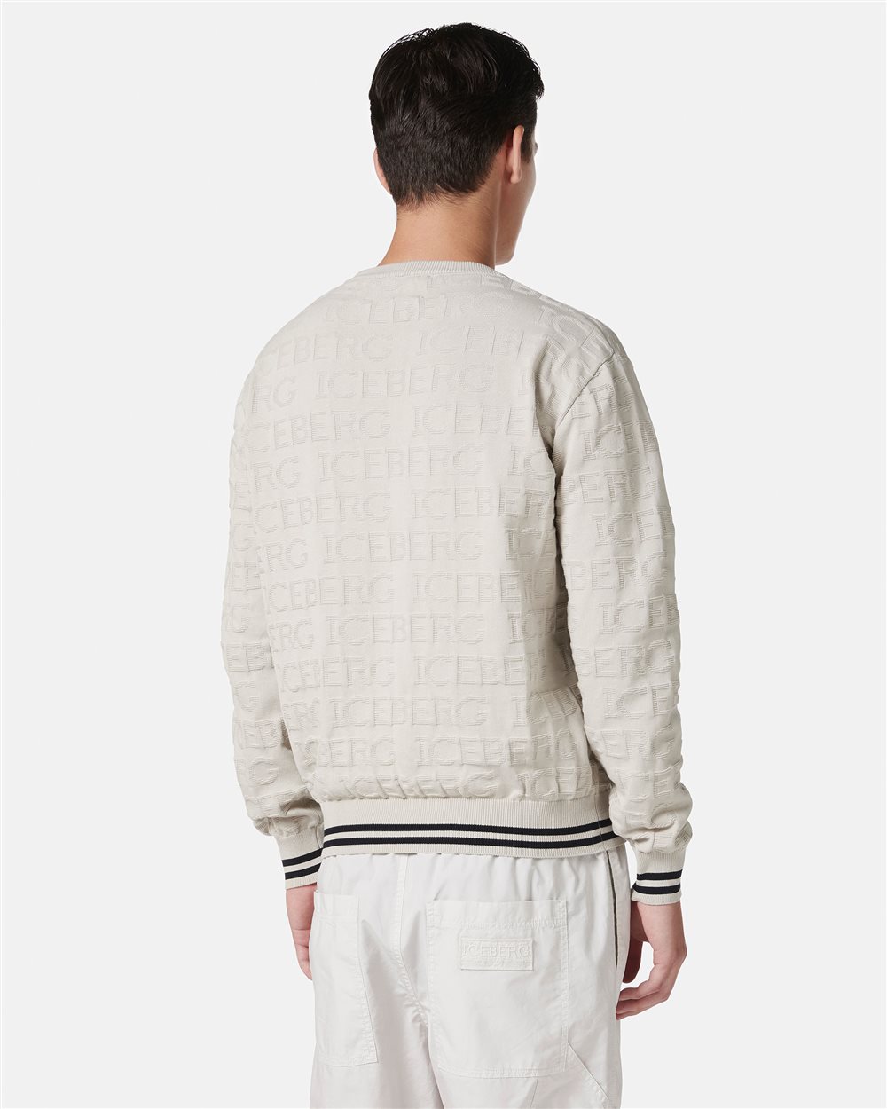 White ice crewneck sweater in 100% cotton with allover logo - Iceberg - Official Website
