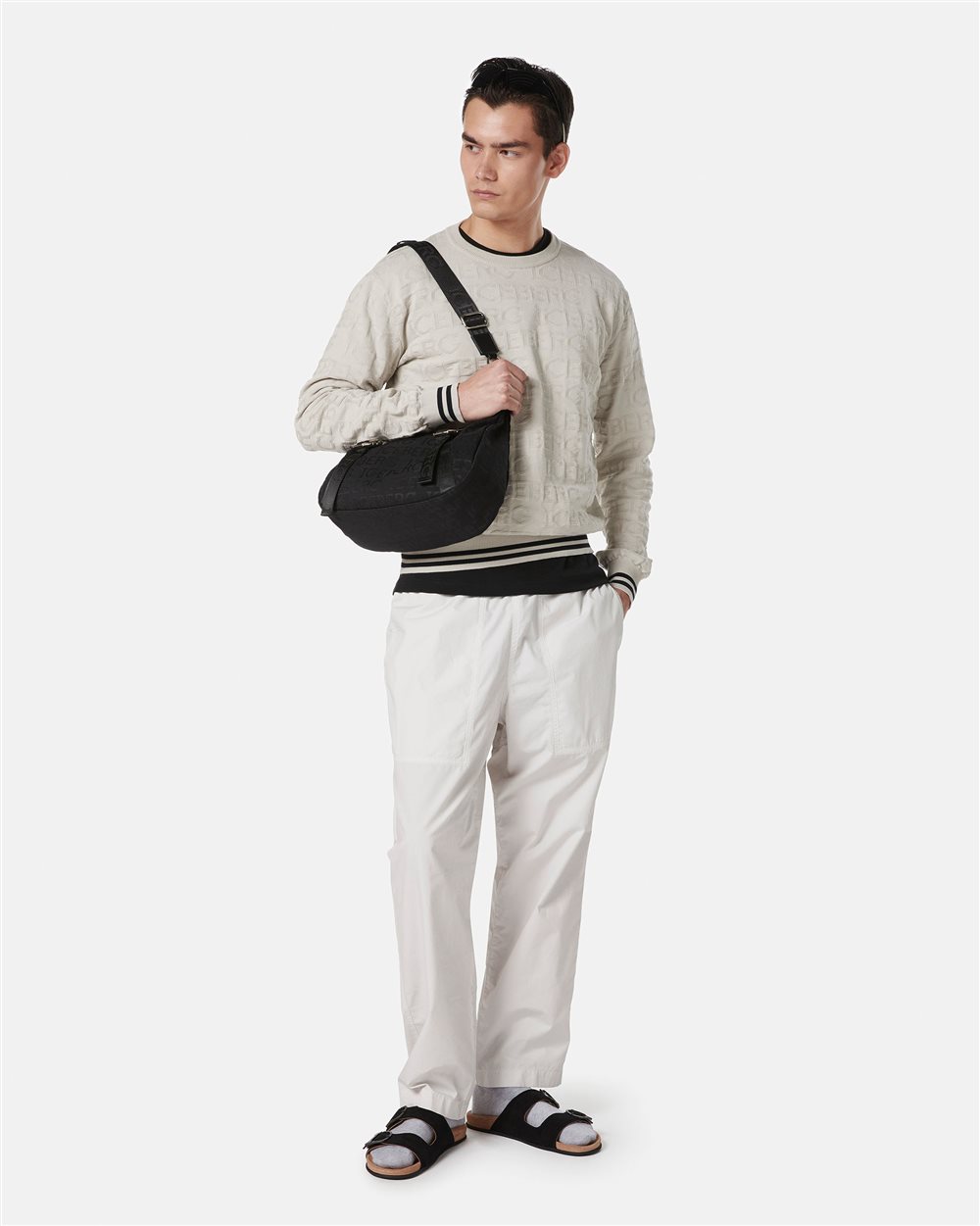 White ice crewneck sweater in 100% cotton with allover logo - Iceberg - Official Website