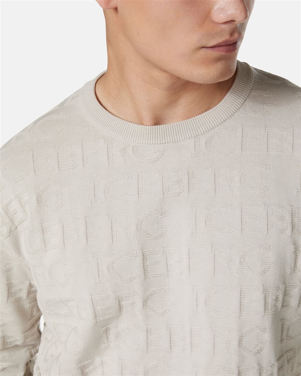 White ice crewneck sweater in 100% cotton with allover logo - Iceberg - Official Website