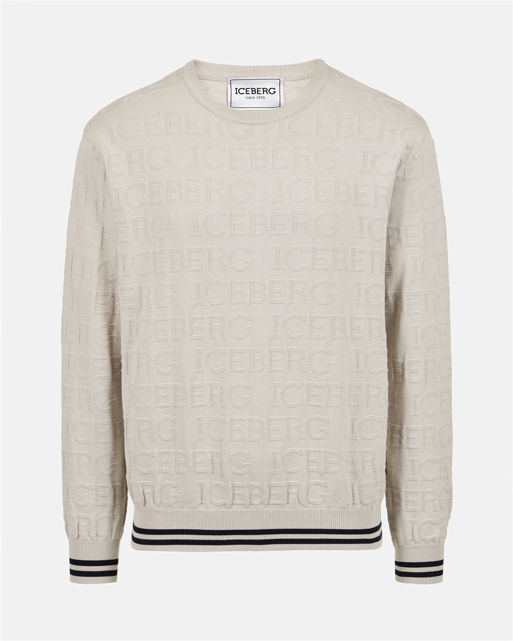 White ice crewneck sweater in 100% cotton with allover logo - Iceberg - Official Website