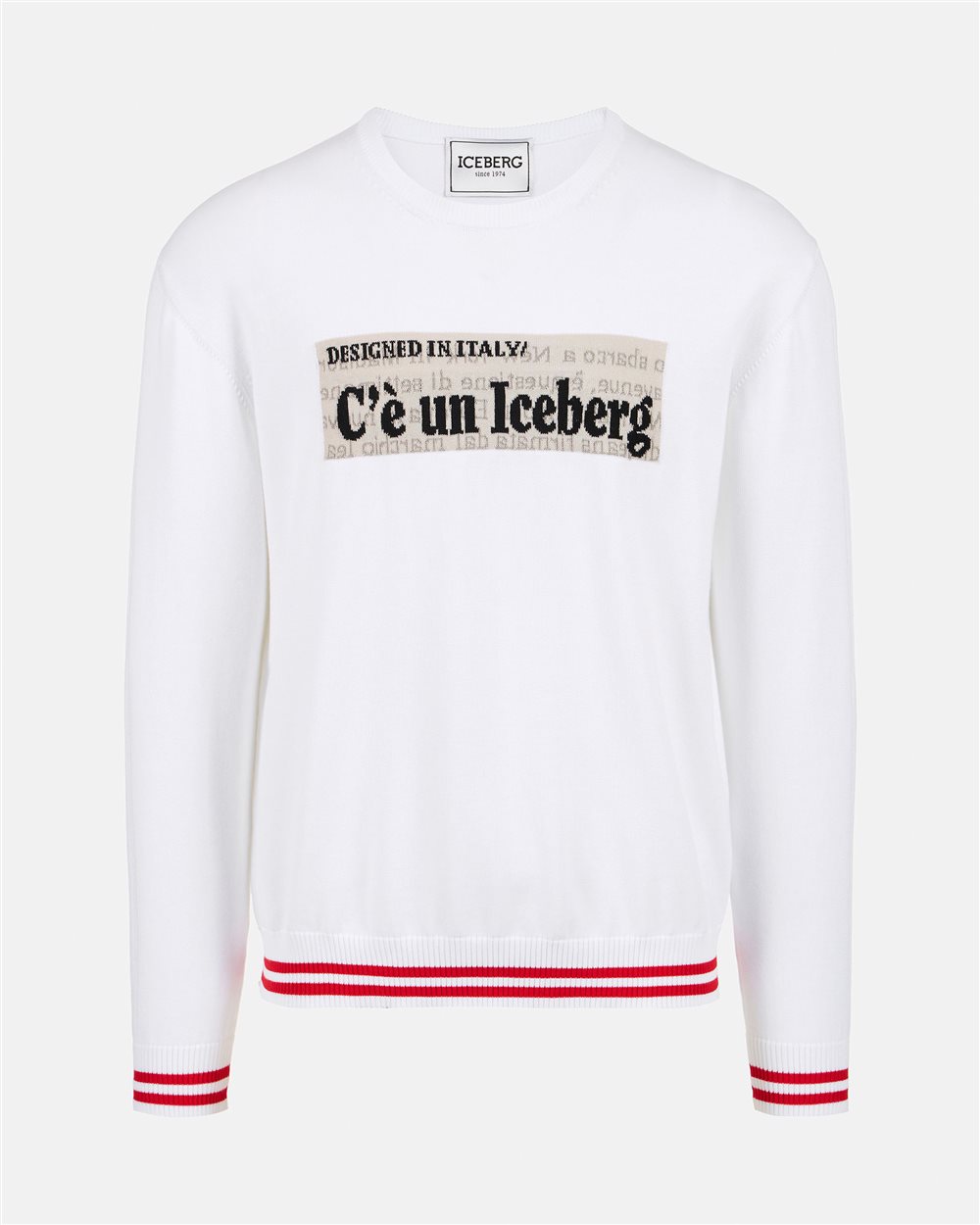 White crewneck cotton sweater with jacquard graphics - Iceberg - Official Website