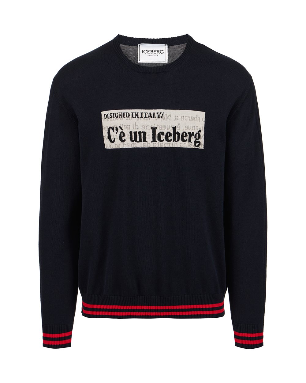 Blue crewneck cotton sweater with jacquard graphics - Iceberg - Official Website