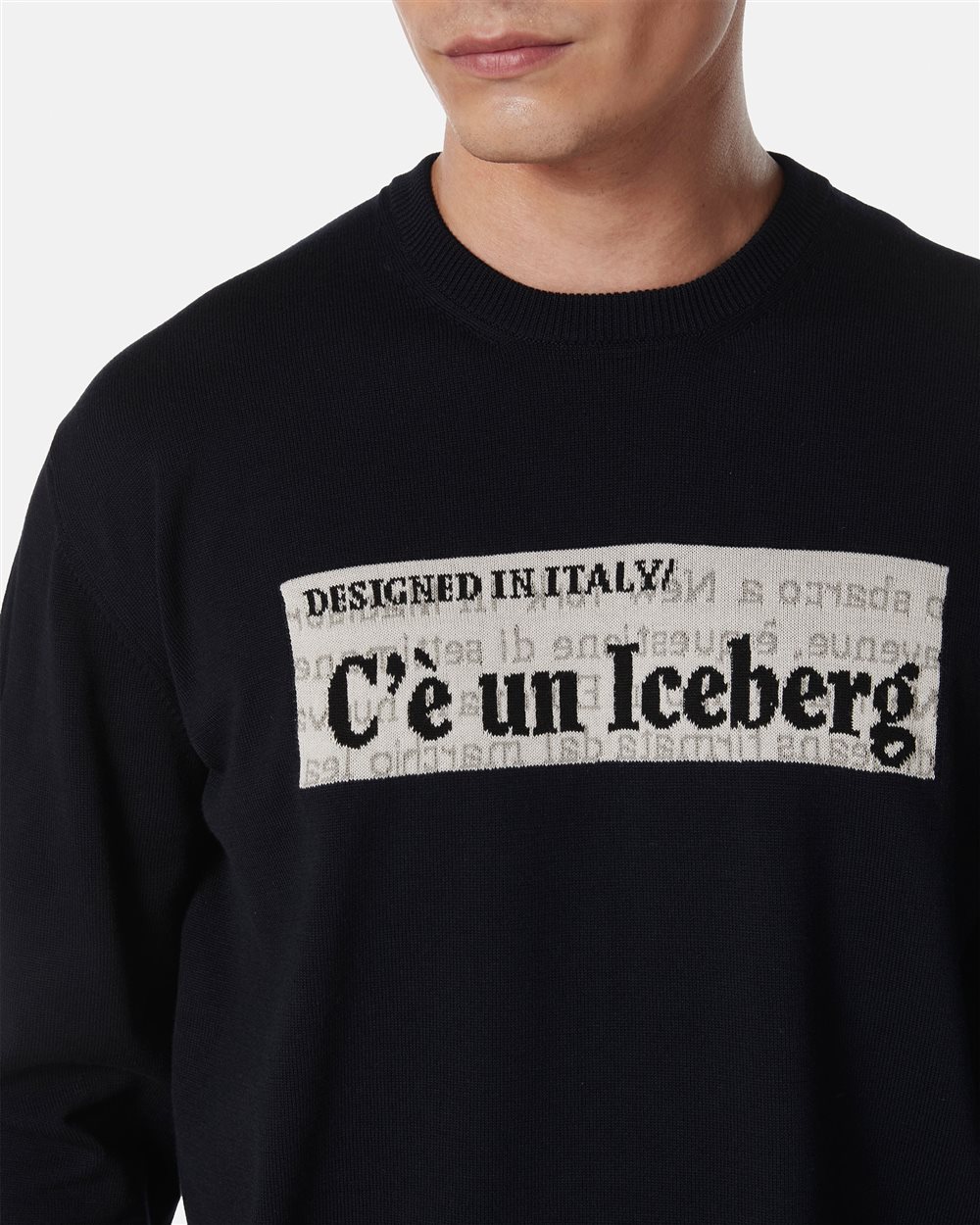 Blue crewneck cotton sweater with jacquard graphics - Iceberg - Official Website