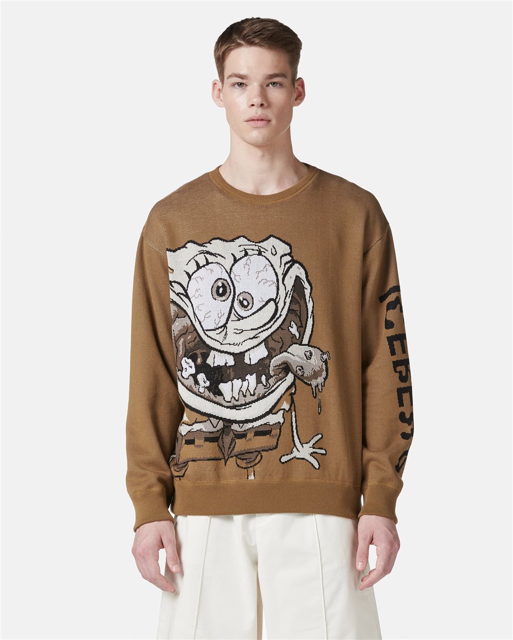 Maglia girocollo in cotone jacquard con soggetto Spongebob  - Iceberg - Official Website