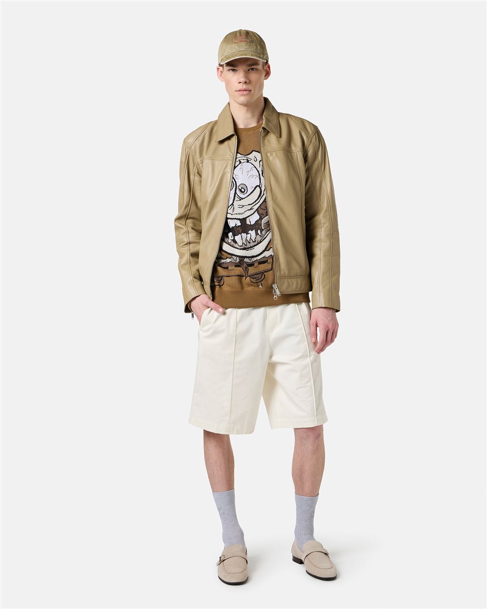 Maglia girocollo in cotone jacquard con soggetto Spongebob  - Iceberg - Official Website
