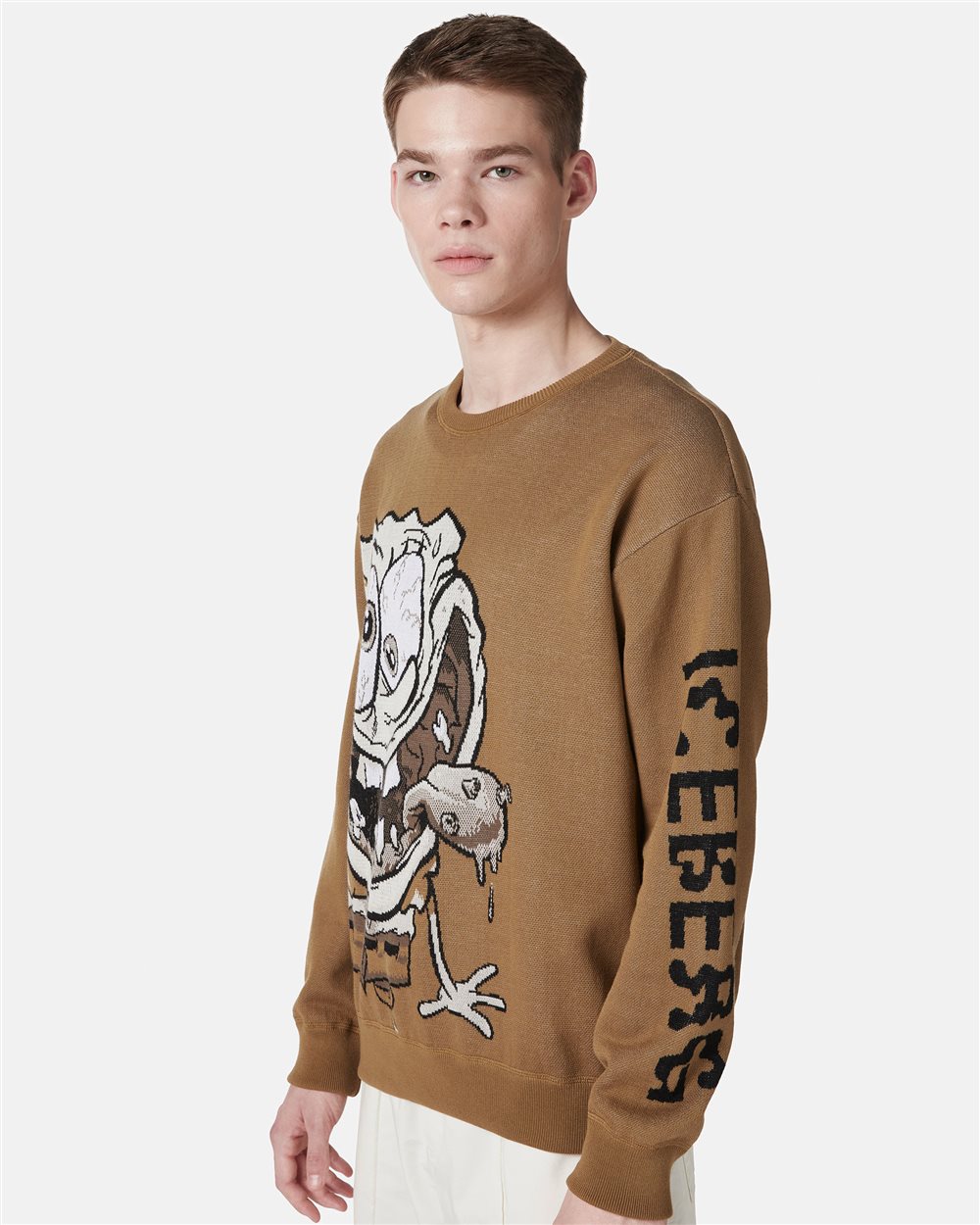 Maglia girocollo in cotone jacquard con soggetto Spongebob  - Iceberg - Official Website