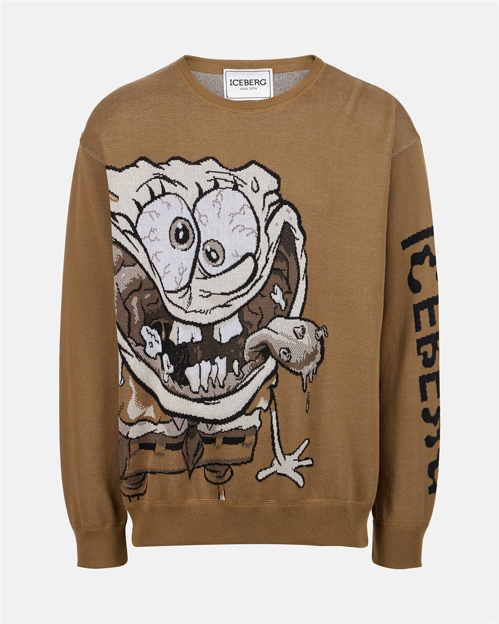 Maglia girocollo in cotone jacquard con soggetto Spongebob  - Iceberg - Official Website
