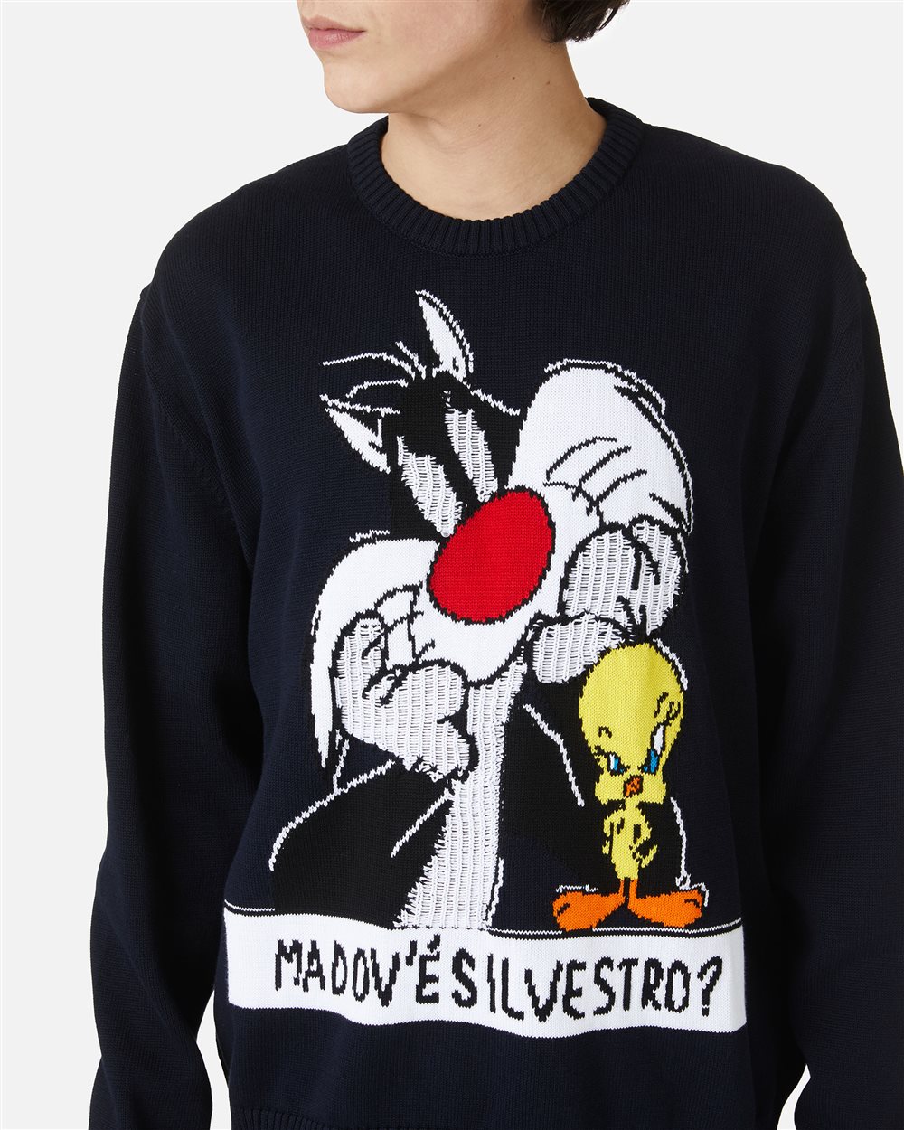 Cotton crewneck sweater with cartoon and jacquard inlays - Iceberg - Official Website