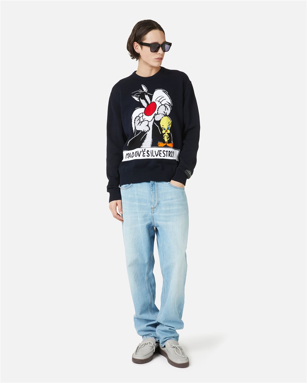 Cotton crewneck sweater with cartoon and jacquard inlays - Iceberg - Official Website