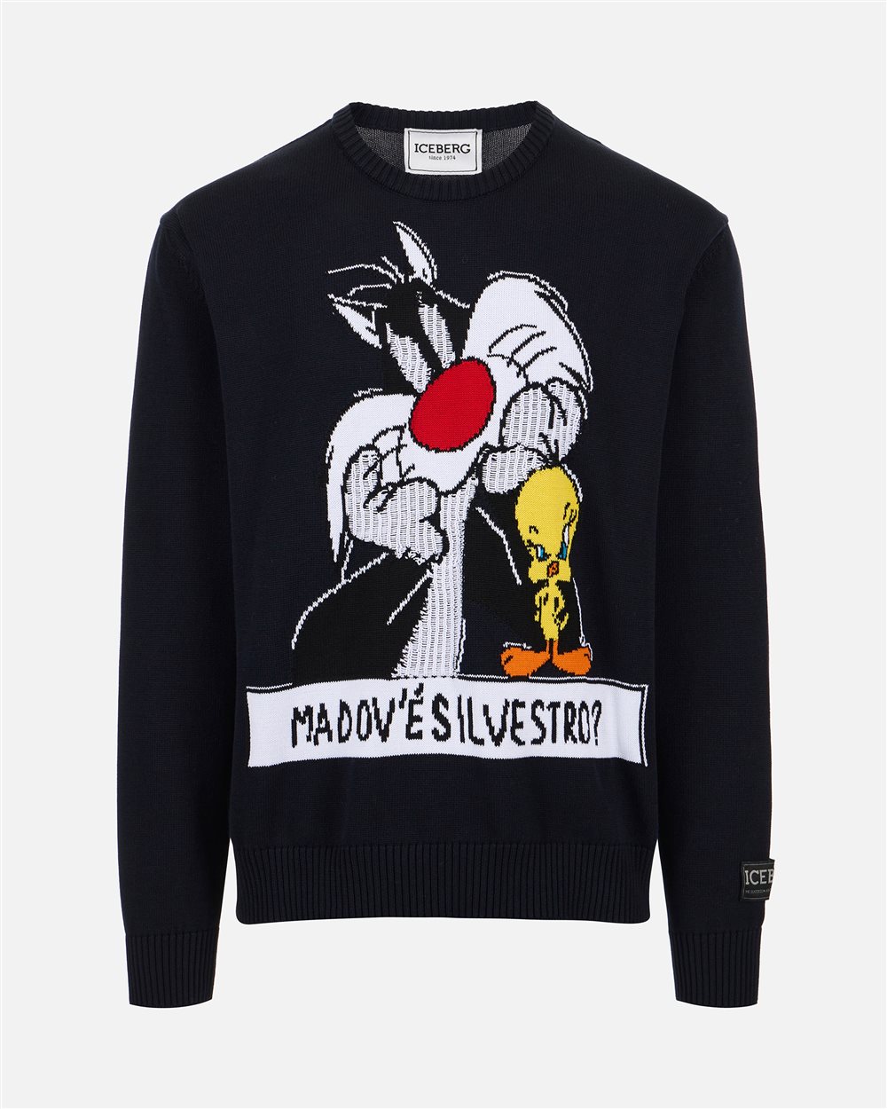 Cotton crewneck sweater with cartoon and jacquard inlays - Iceberg - Official Website