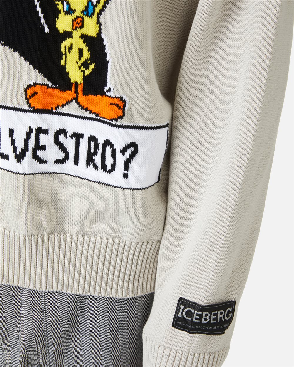 Maglia color ghiaccio girocollo in cotone con intarsi cartoon e jacquard - Iceberg - Official Website