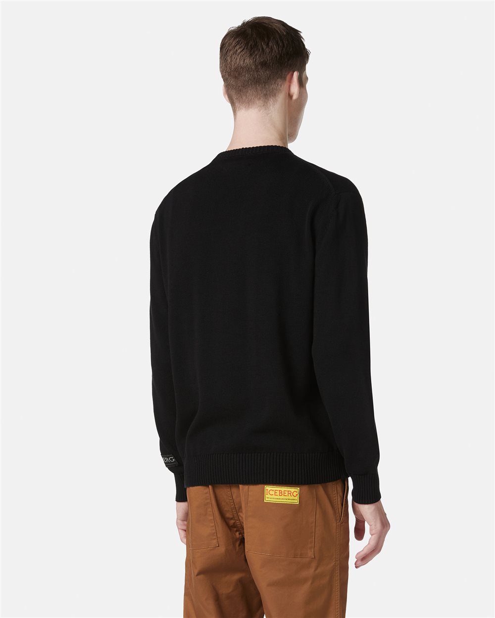 Maglia girocollo nera in cotone con intarsi cartoon e jacquard - Iceberg - Official Website