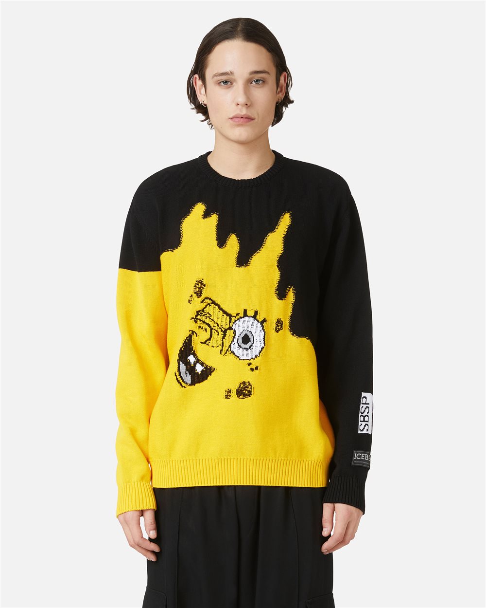 Maglia girocollo a fantasia in cotone con intarsio Spongebob - Iceberg - Official Website