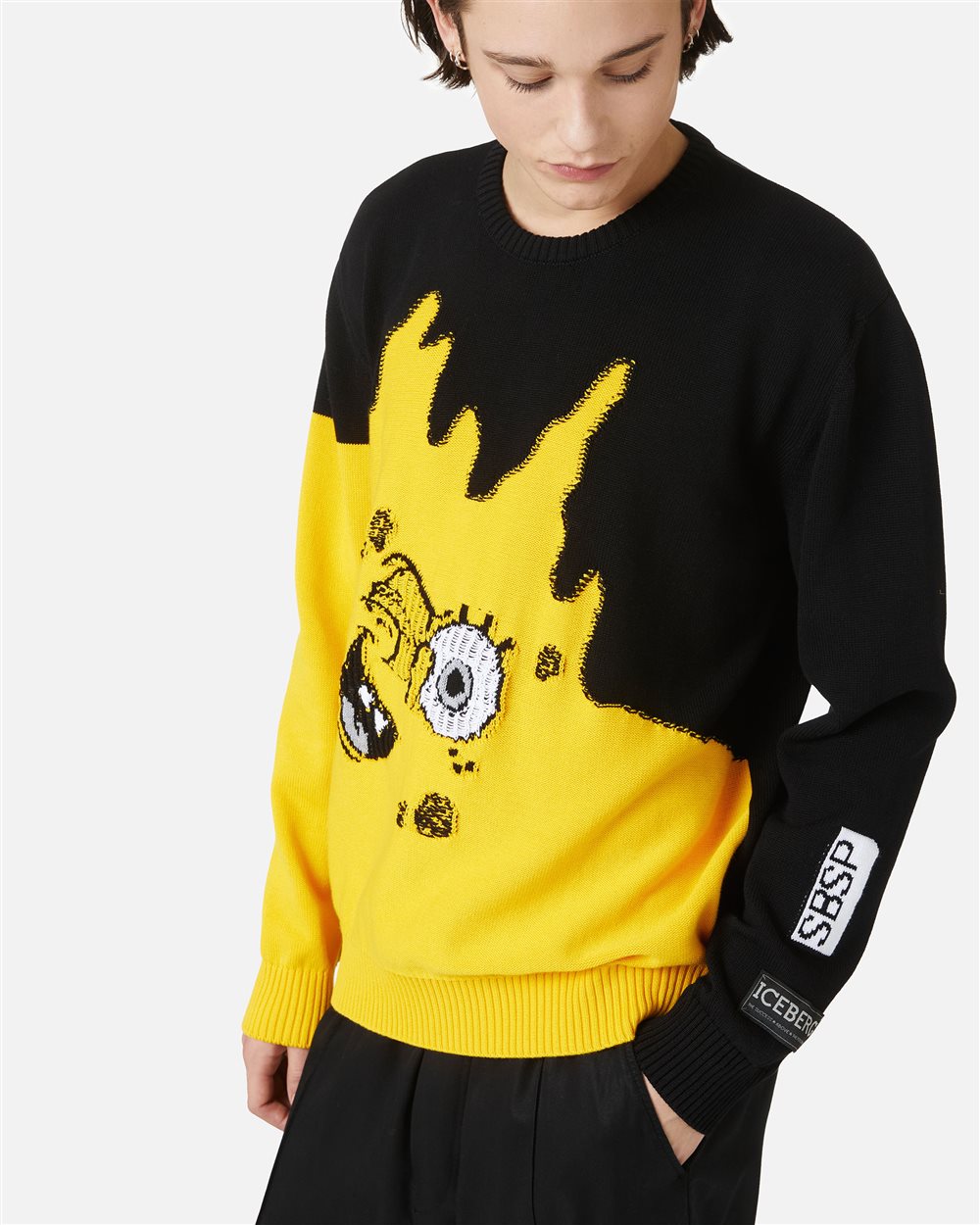 Maglia girocollo a fantasia in cotone con intarsio Spongebob - Iceberg - Official Website