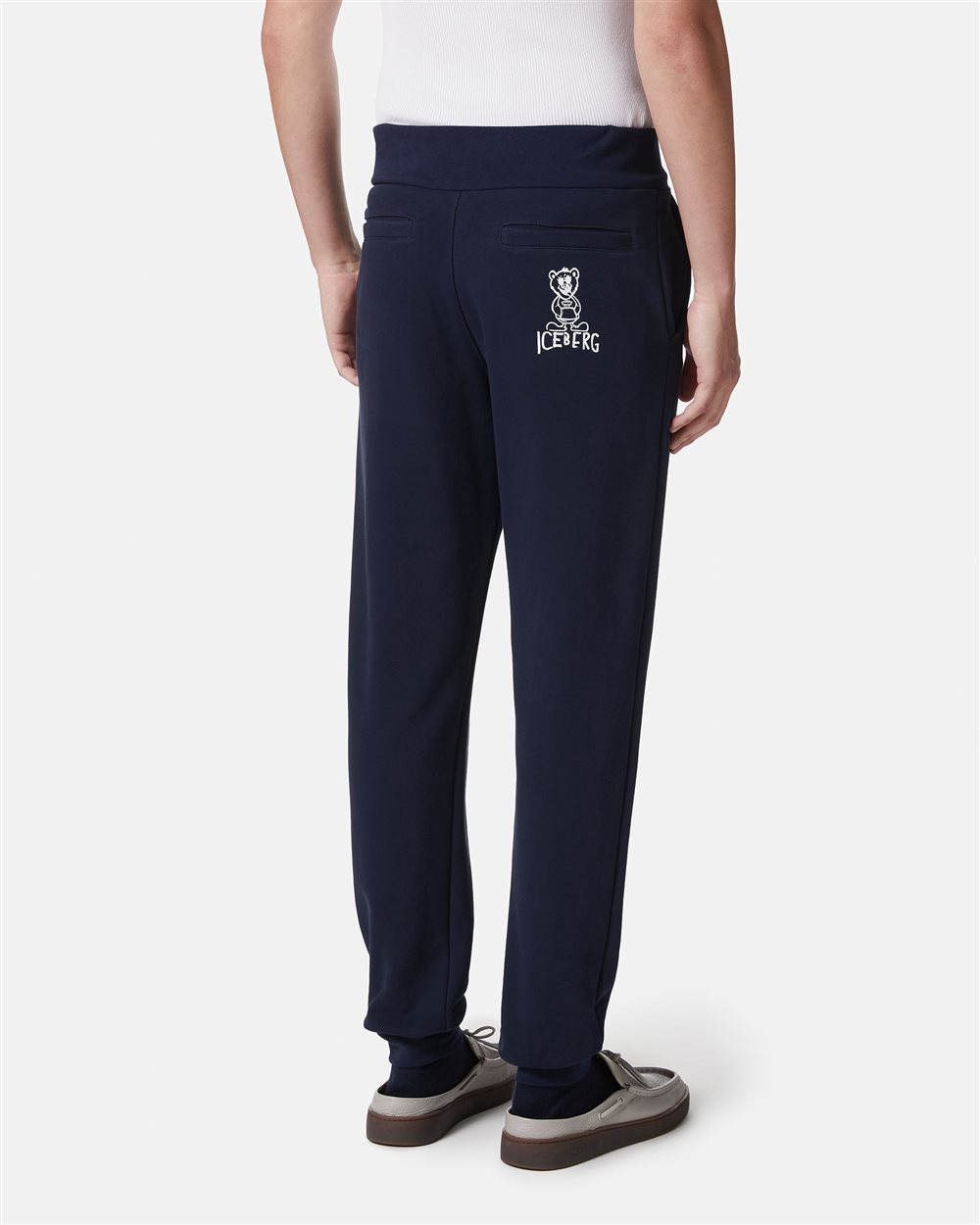 Blue cotton fleece trousers with Bear print - Iceberg - Official Website