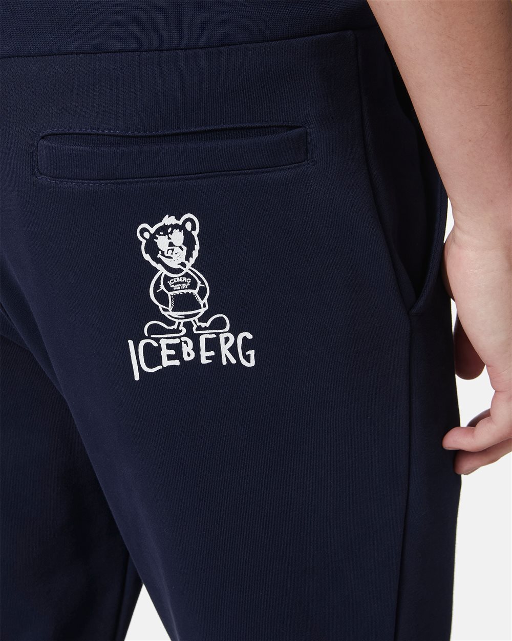 Blue cotton fleece trousers with Bear print - Iceberg - Official Website