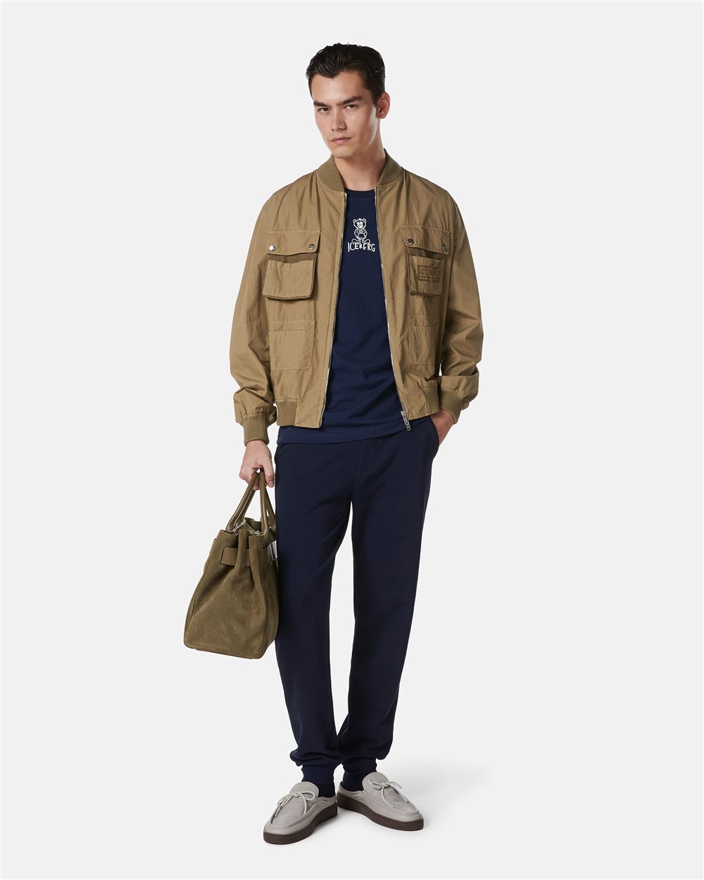 Blue cotton fleece trousers with Bear print - Iceberg - Official Website