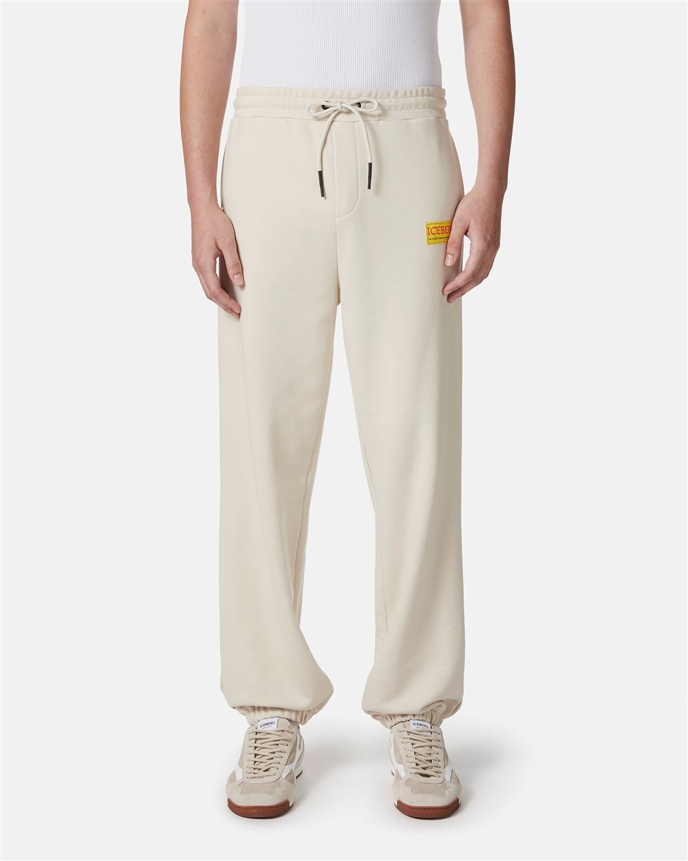Iceberg logo cotton fleece trousers in dusty white - Iceberg - Official Website