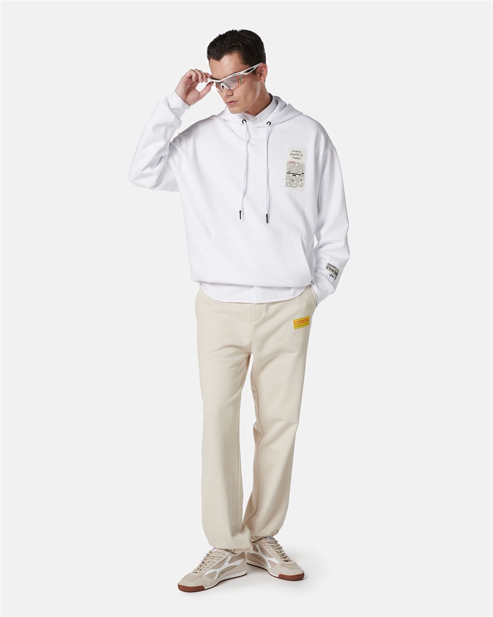 Iceberg logo cotton fleece trousers in dusty white - Iceberg - Official Website