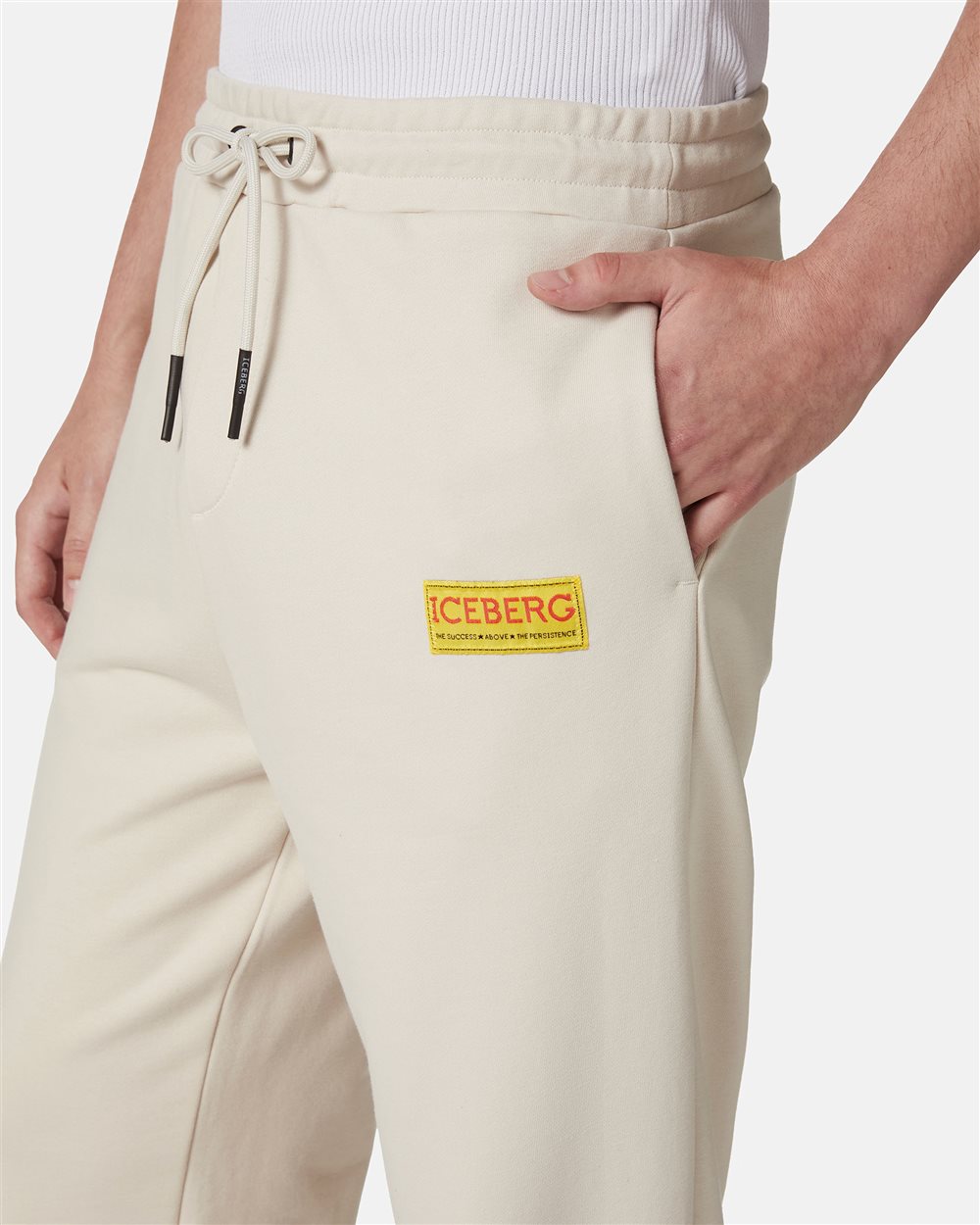 Iceberg logo cotton fleece trousers in dusty white - Iceberg - Official Website