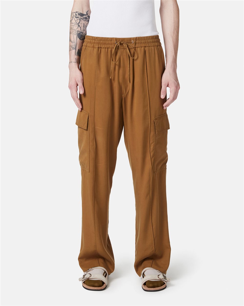 Oil-colored cargo-fit trousers in Tencel with Iceberg embroidery - Iceberg - Official Website