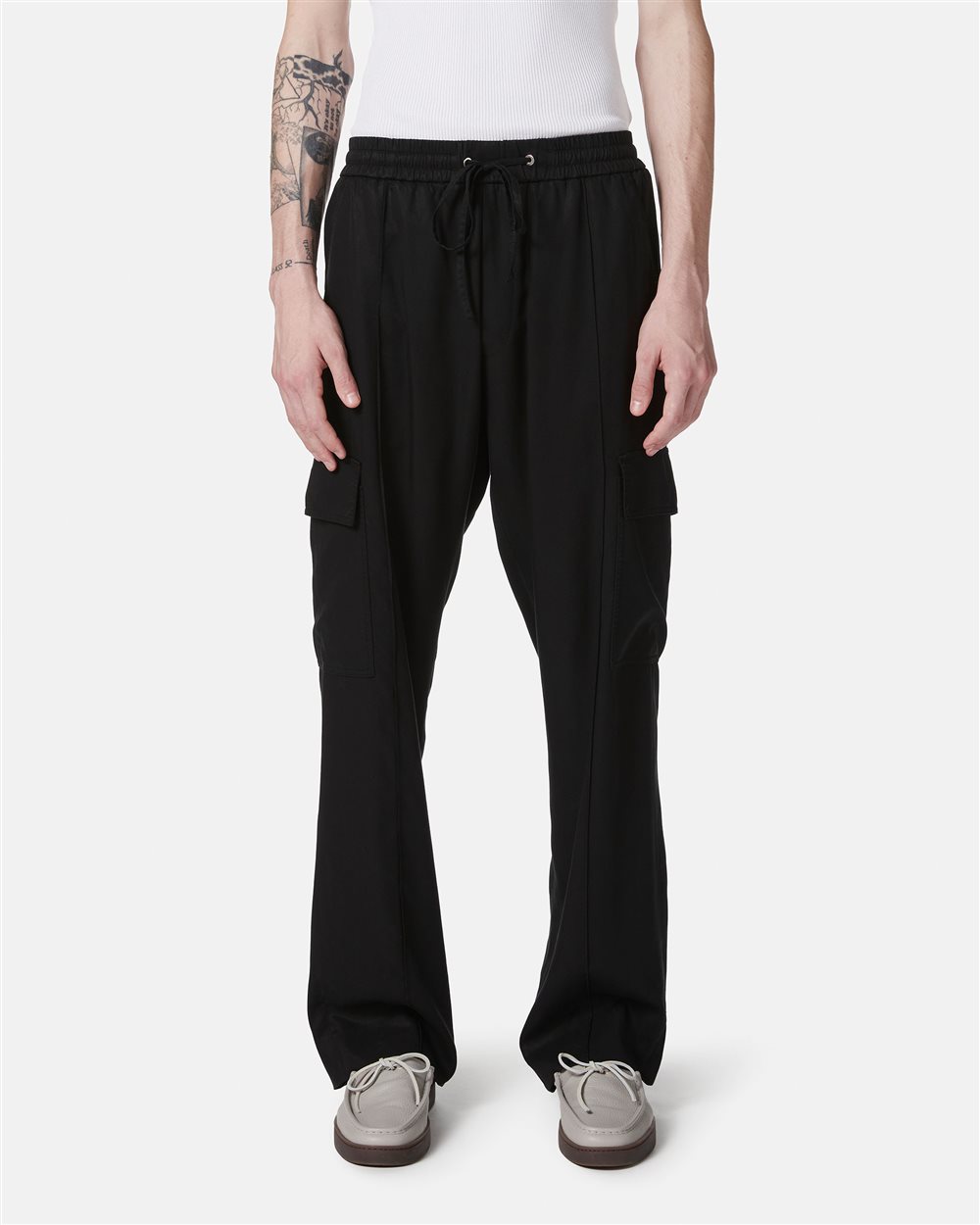 Black cargo-fit trousers in Tencel with Iceberg embroidery - Iceberg - Official Website