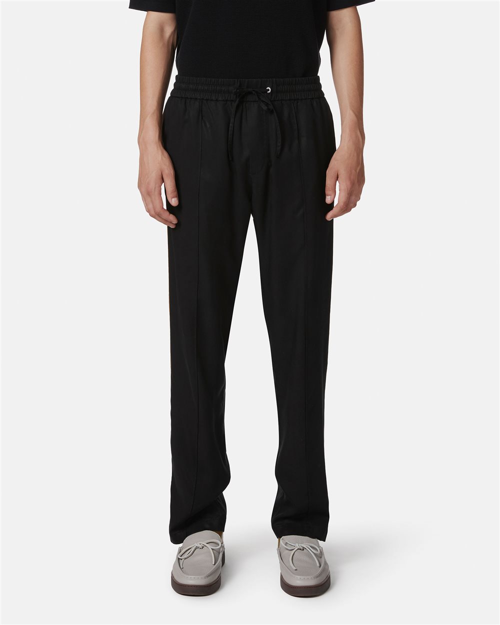 Black comfort fit trousers in Tencel in with contrasting stripes - Iceberg - Official Website