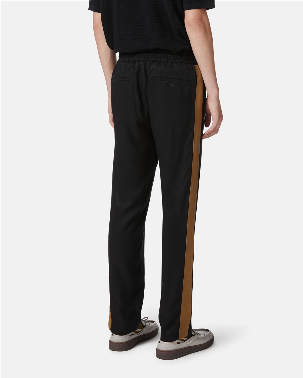 Black comfort fit trousers in Tencel in with contrasting stripes - Iceberg - Official Website