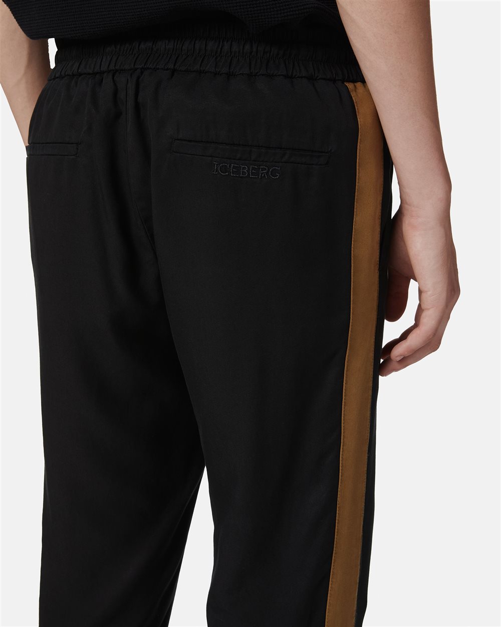 Black comfort fit trousers in Tencel in with contrasting stripes - Iceberg - Official Website
