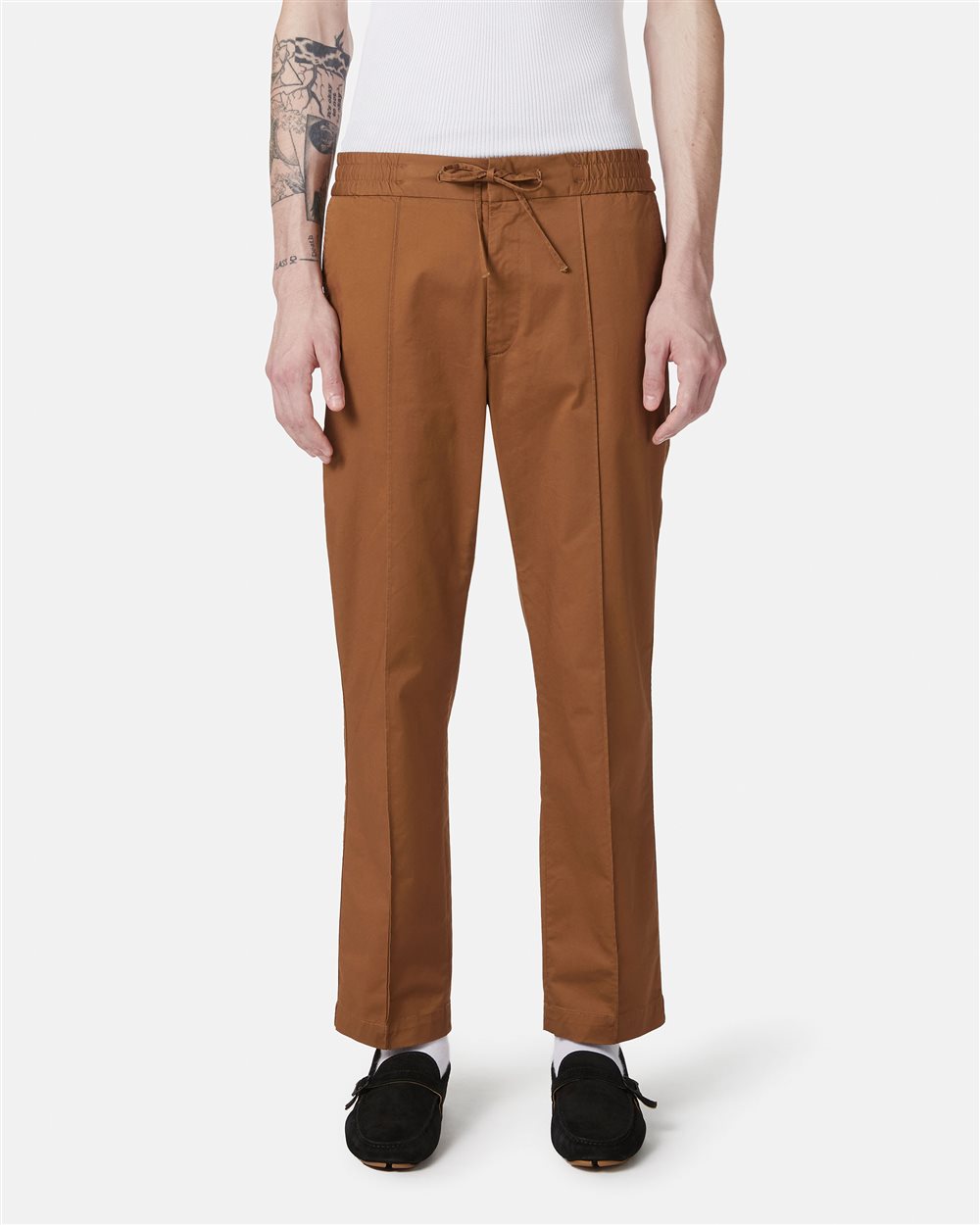 Burnt brown jogging fit trousers in stretch cotton gabardine - Iceberg - Official Website