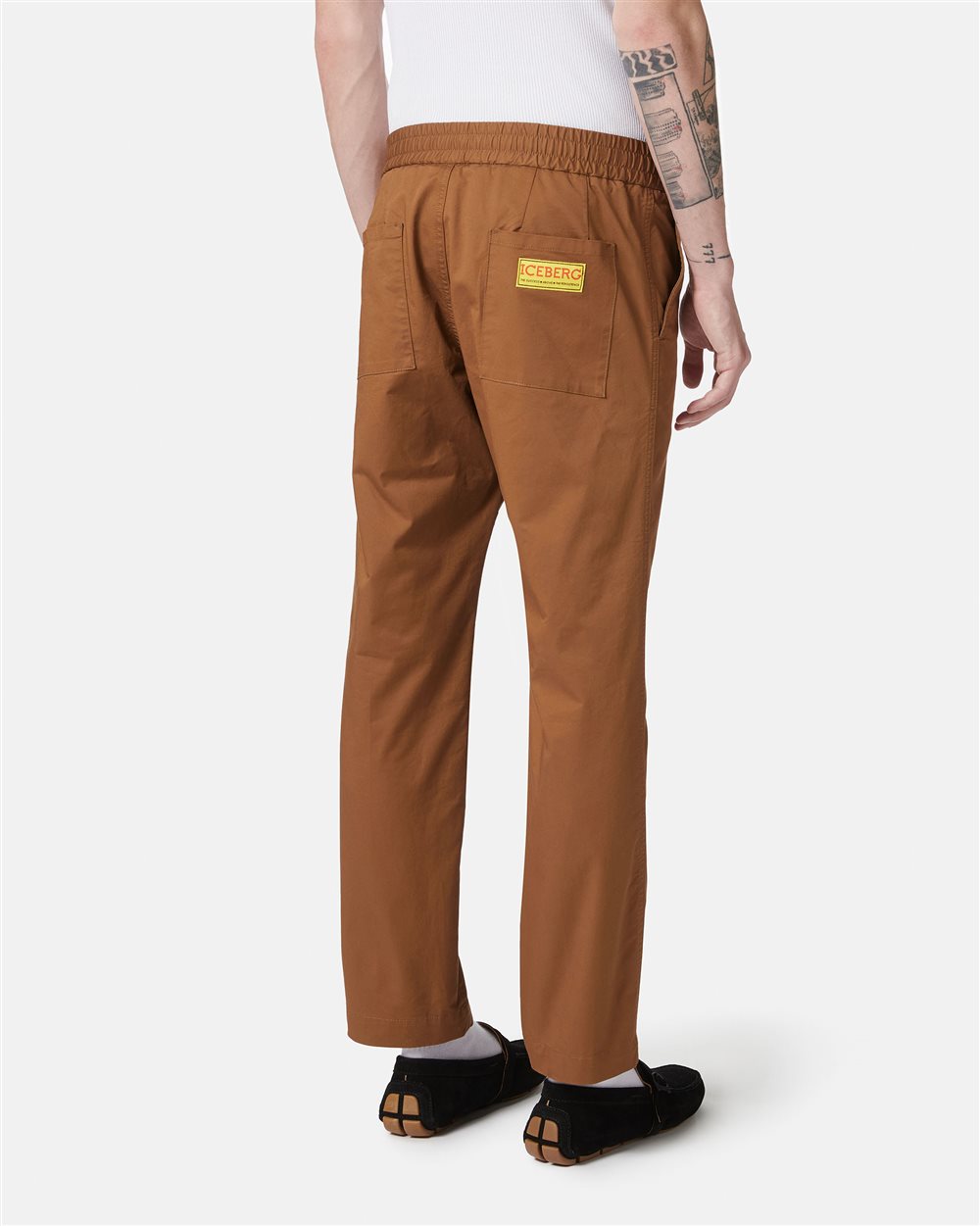 Burnt brown jogging fit trousers in stretch cotton gabardine - Iceberg - Official Website