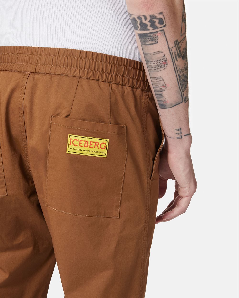 Burnt brown jogging fit trousers in stretch cotton gabardine - Iceberg - Official Website