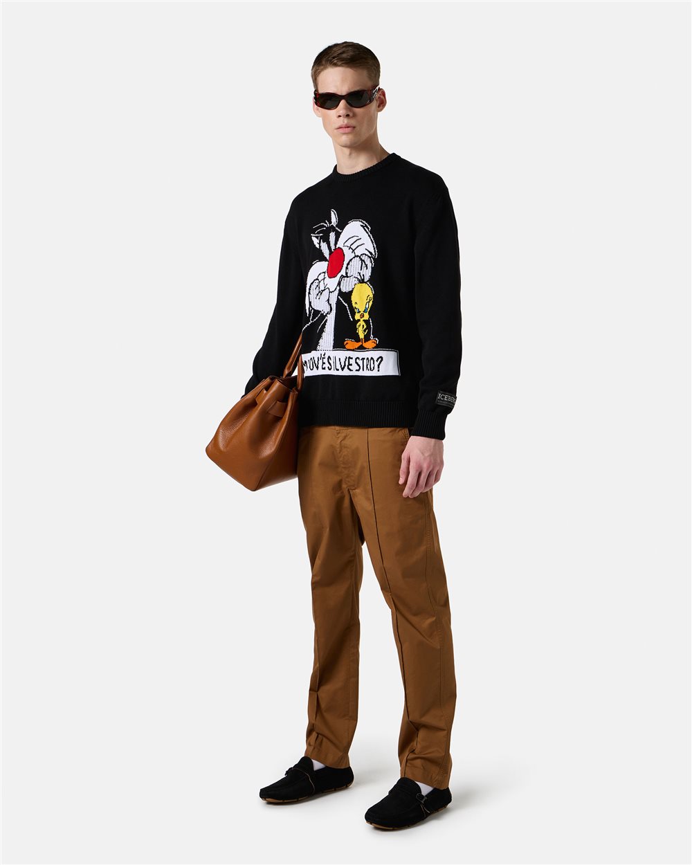 Burnt brown jogging fit trousers in stretch cotton gabardine - Iceberg - Official Website