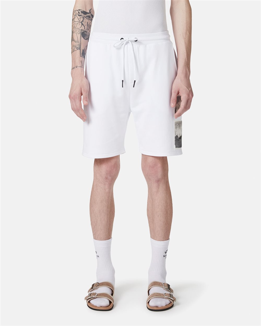 White slim fit Bermuda shorts in cotton fleece - Iceberg - Official Website