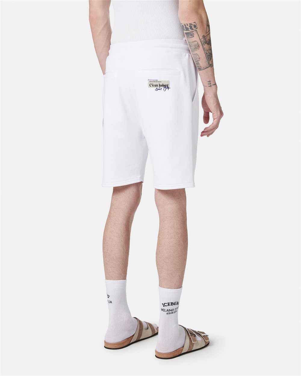 White slim fit Bermuda shorts in cotton fleece - Iceberg - Official Website